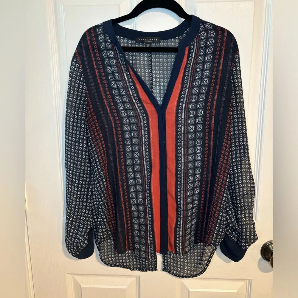 Sanctuary Bojo Sanctuary Scarf Print Sheer Blouse Long Sleeve XS Polyester